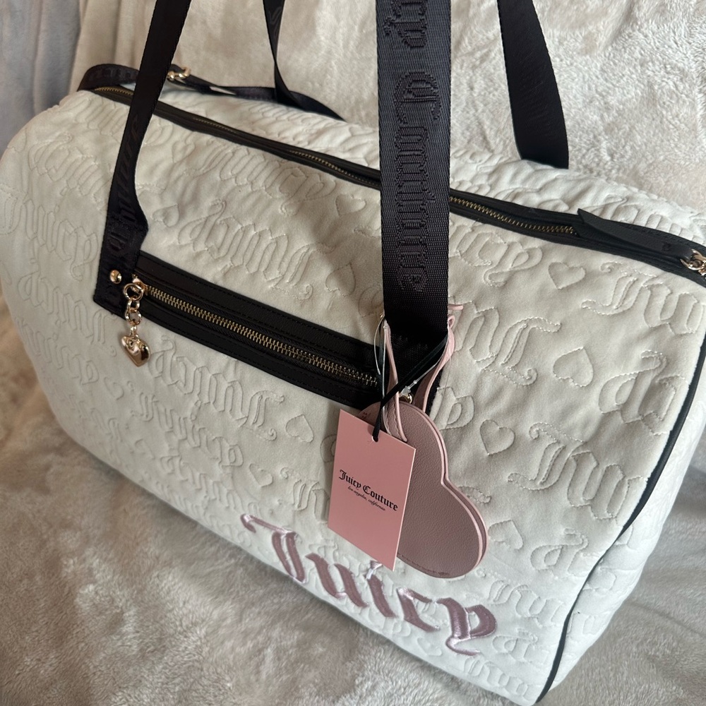 Juicy Couture cream and pink duffel bag
